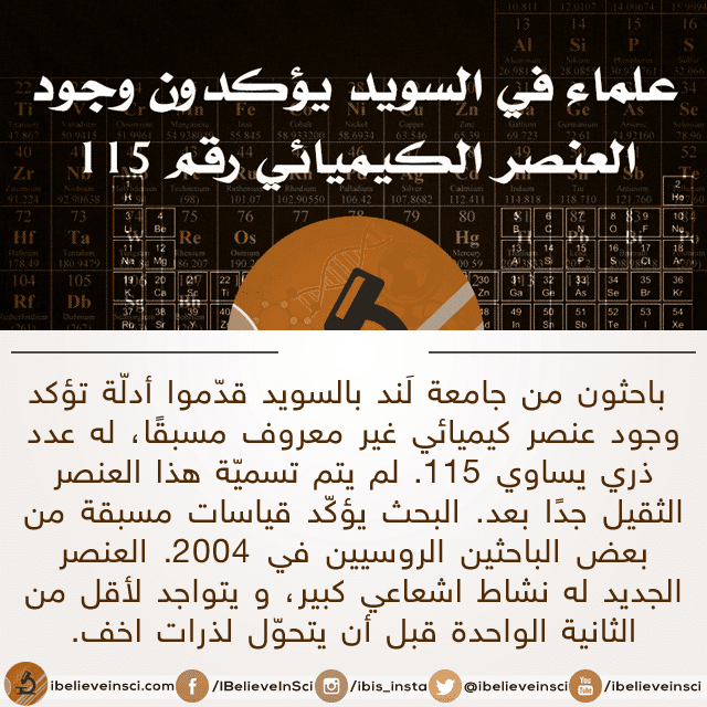 اكتشاف وجود العنصر الكيميائي رقم 115