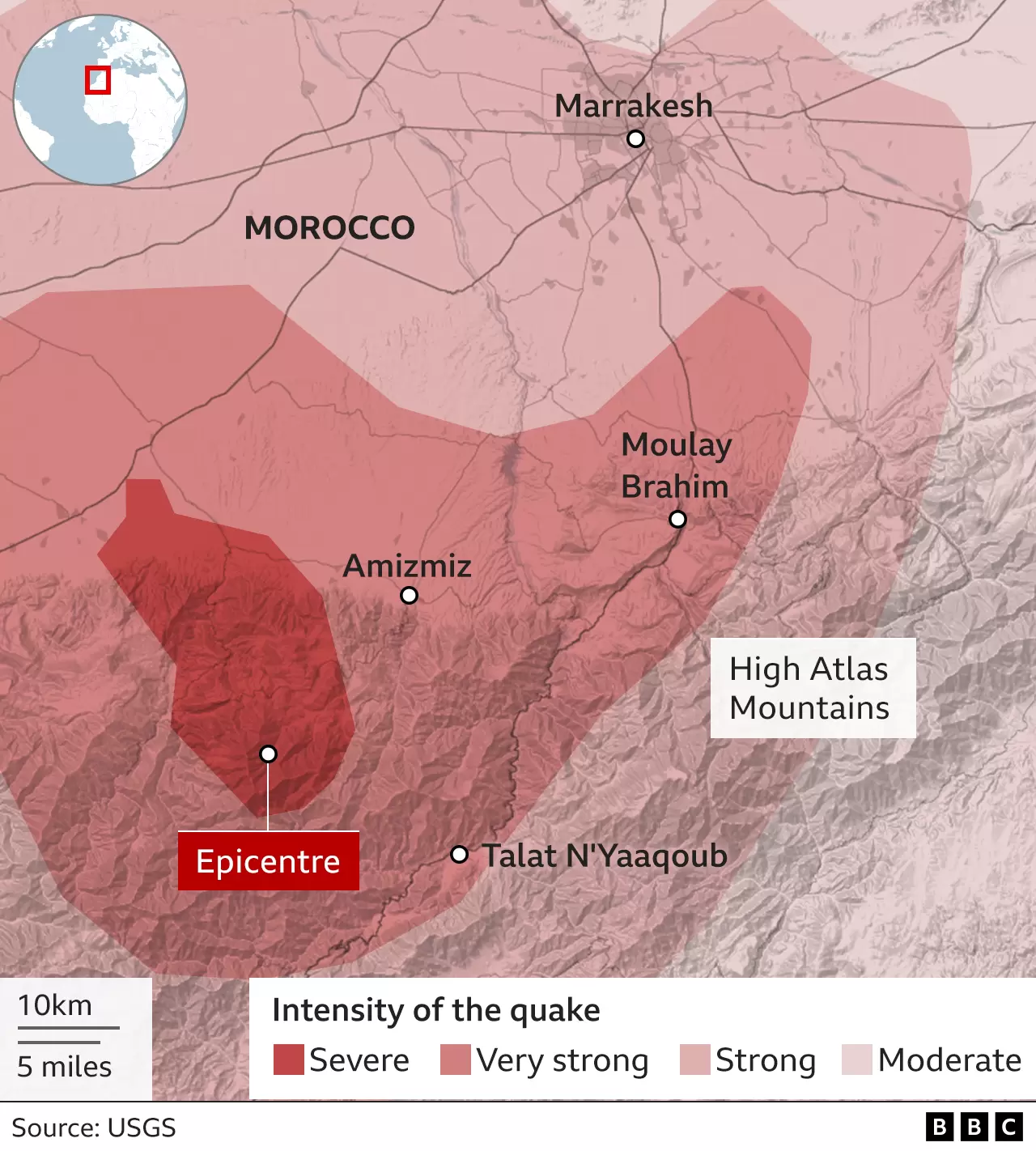 صورة لخريطة تدرجات قوة الزلزال
