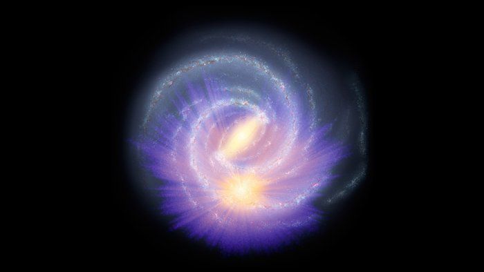 مجرة درب التبانة ملتوية بسبب تصادم مجرّي ما زال مستمرًا - المجرات الحلزونية المخططة - بعثة المسبار الفضائي غايا Gaia - التصادم العنيف مع المجرة غايا 