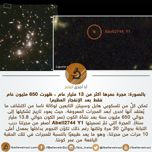 Abell2744 Y1: مجرة عمرها أكثر من 13 مليار عام