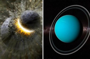 ما الذي صدم كوكب أورانوس من جانبه - أورانوس اصطدم به جسم ضخم - مستوى النظام الشمسي - تكوين قمر كوكب الأرض - تصادم الكواكب