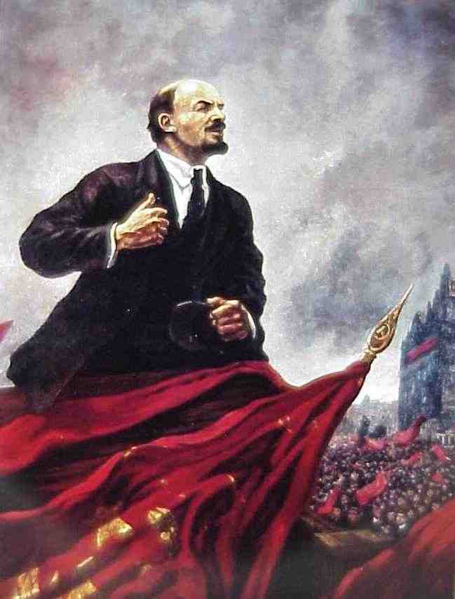 فلاديمير لينين - ورئيس الحزب البلشفي الذي قام ليتولى زمام السلطة خلال الثورة الروسية - نهاية حقبة سلالة رومانوف الحاكمة - الماركسية