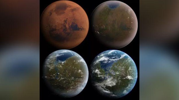 تصور تخيلي لعملية استصلاح المريخ ليصبح كوكبًا مشابهًا للأرض.