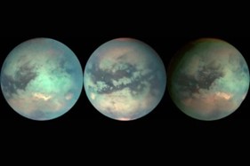 صورة التقطها مسبار كازيني لفسيفساء القمر تيتان (ناسا، جامعة أريزونا، جي بي ال)