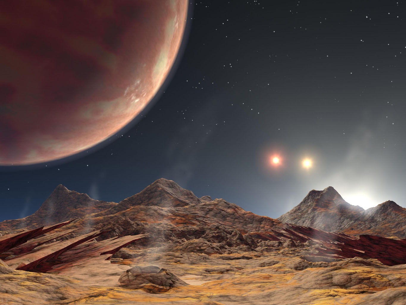 اكتشاف كوكب خارجي في نظام ثلاثي الشموس - أكد علماء الفلك أخيرًا وجود كوكب غازي عملاق يدور حول نجم في نظام نجمي ثلاثي على بعد 1800 سنة ضوئية