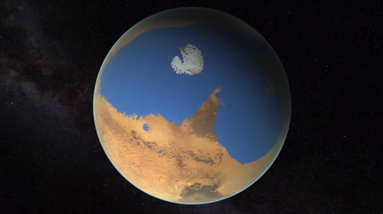 تظهر خريطة رسمها الباحثون لكوكب المريخ مناطق وجود المياه سابقًا