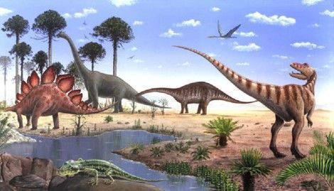 العصر الجوراسي ( الديناصورات العملاقة - اول ظهور للطيور - الانقراض الصغير )