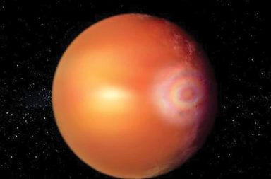 عاليًا في طبقات الجو المليئة بالمعادن للكوكب المعروف باسم (WASP-76b)، وجد علماء الفلك أدلةً على ظهور هالة ضوئية متعددة الألوان تُعرف باسم «جلوري»